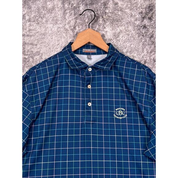 Peter Millar Polo Shirt Medium Mens Summer Comfort Blue Windowpane Golf - Picture 2 of 8